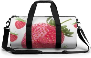Sports Gym Bag for Women Men Travel Duffel Bag Tote Weekender Bag Pink Strawberry Carry on Overnight Bag for Travel Swimming Fitness Workout Sports Duffle Bag