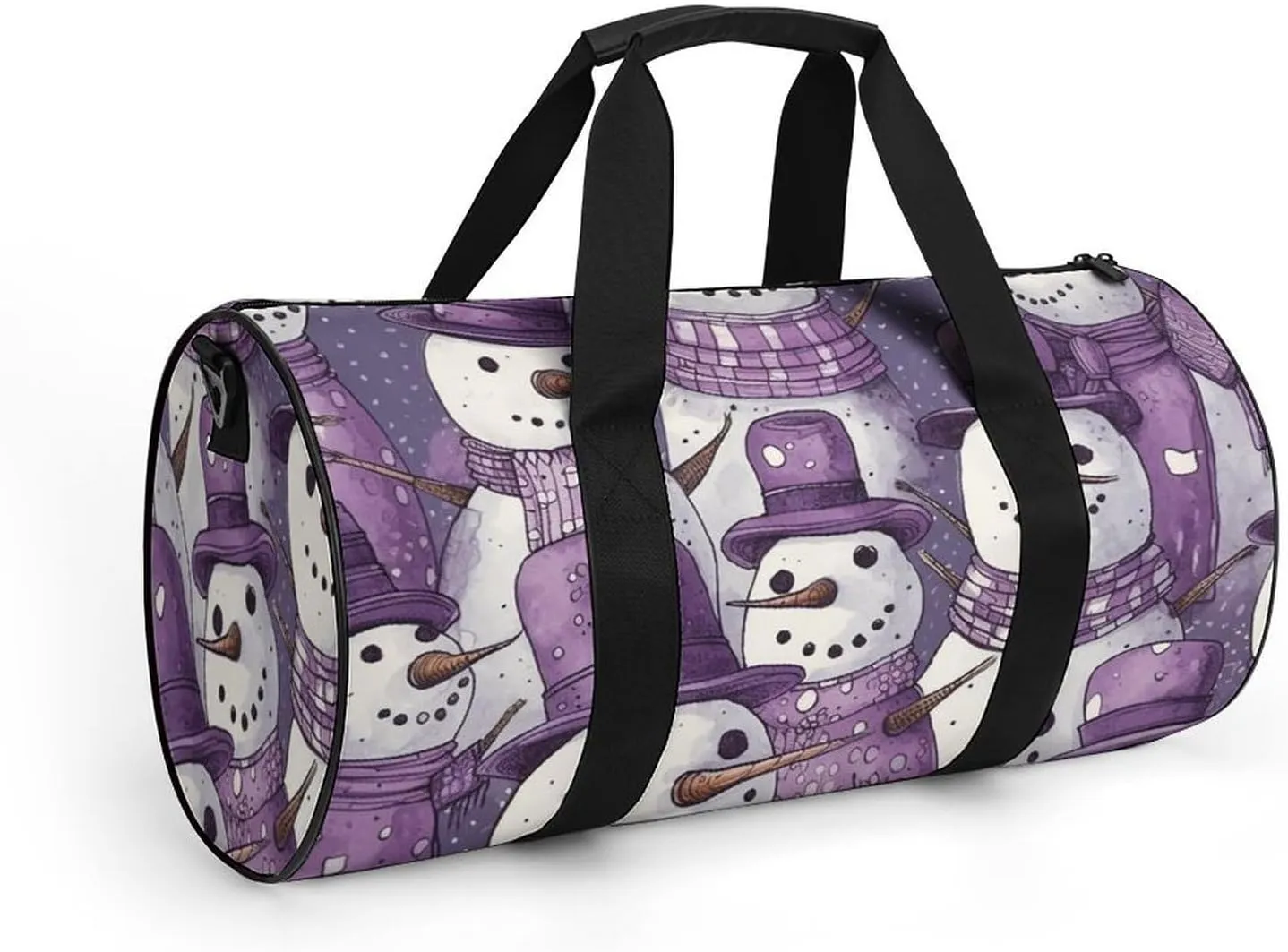 Sports Gym Bag for Women Men Travel Duffel Bag Tote Weekender Bag Purple Snowman Pattern Carry on Overnight Bag for Travel Swimming Fitness Workout Sports Duffle Bag