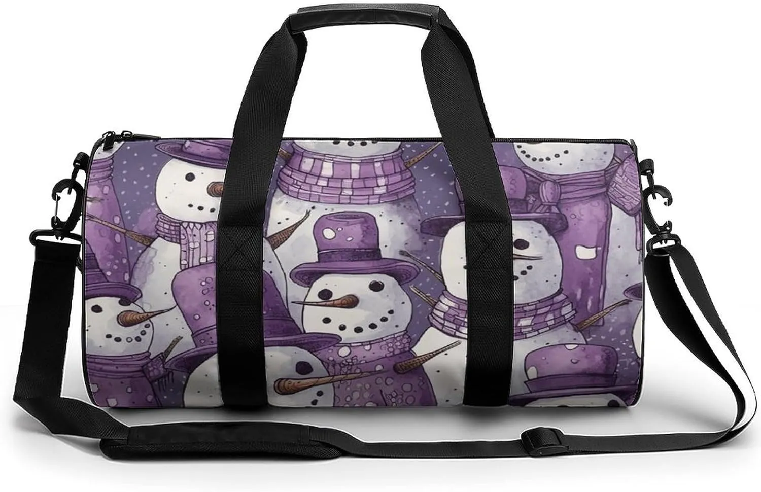 Sports Gym Bag for Women Men Travel Duffel Bag Tote Weekender Bag Purple Snowman Pattern Carry on Overnight Bag for Travel Swimming Fitness Workout Sports Duffle Bag