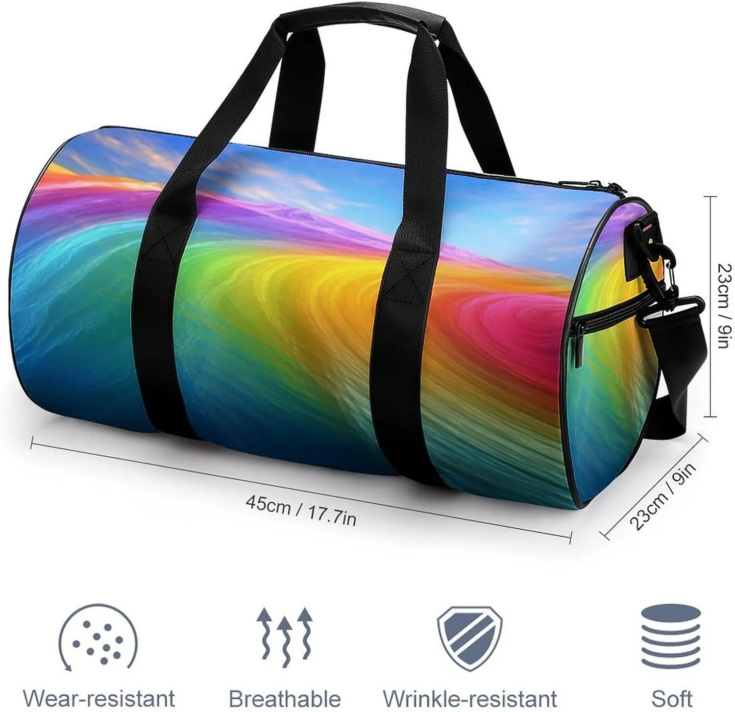 Sports Gym Bag for Women Men Travel Duffel Bag Tote Weekender Bag Rainbow Ocean Carry on Overnight Bag for Travel Swimming Fitness Workout Sports Duffle Bag