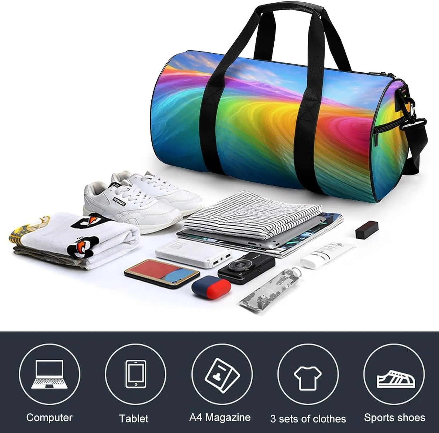Sports Gym Bag for Women Men Travel Duffel Bag Tote Weekender Bag Rainbow Ocean Carry on Overnight Bag for Travel Swimming Fitness Workout Sports Duffle Bag