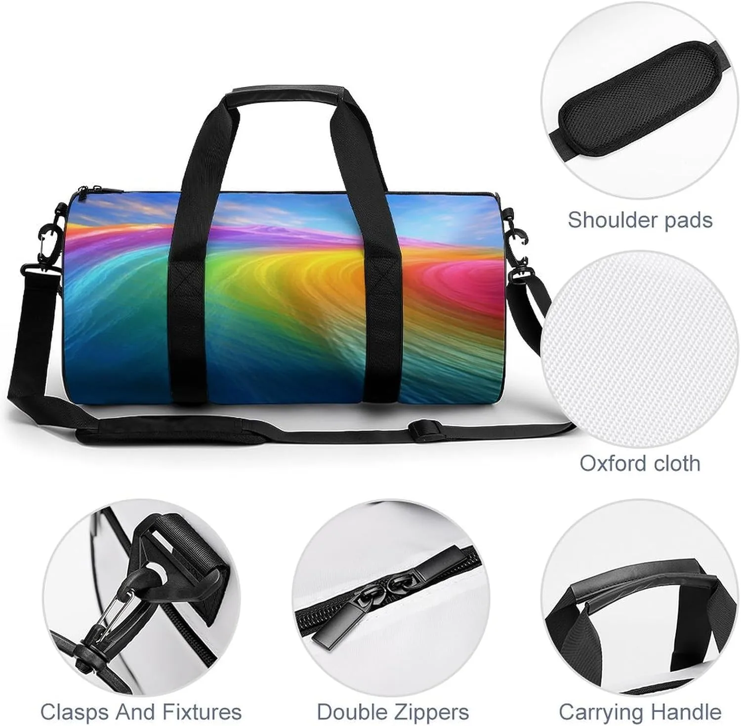 Sports Gym Bag for Women Men Travel Duffel Bag Tote Weekender Bag Rainbow Ocean Carry on Overnight Bag for Travel Swimming Fitness Workout Sports Duffle Bag