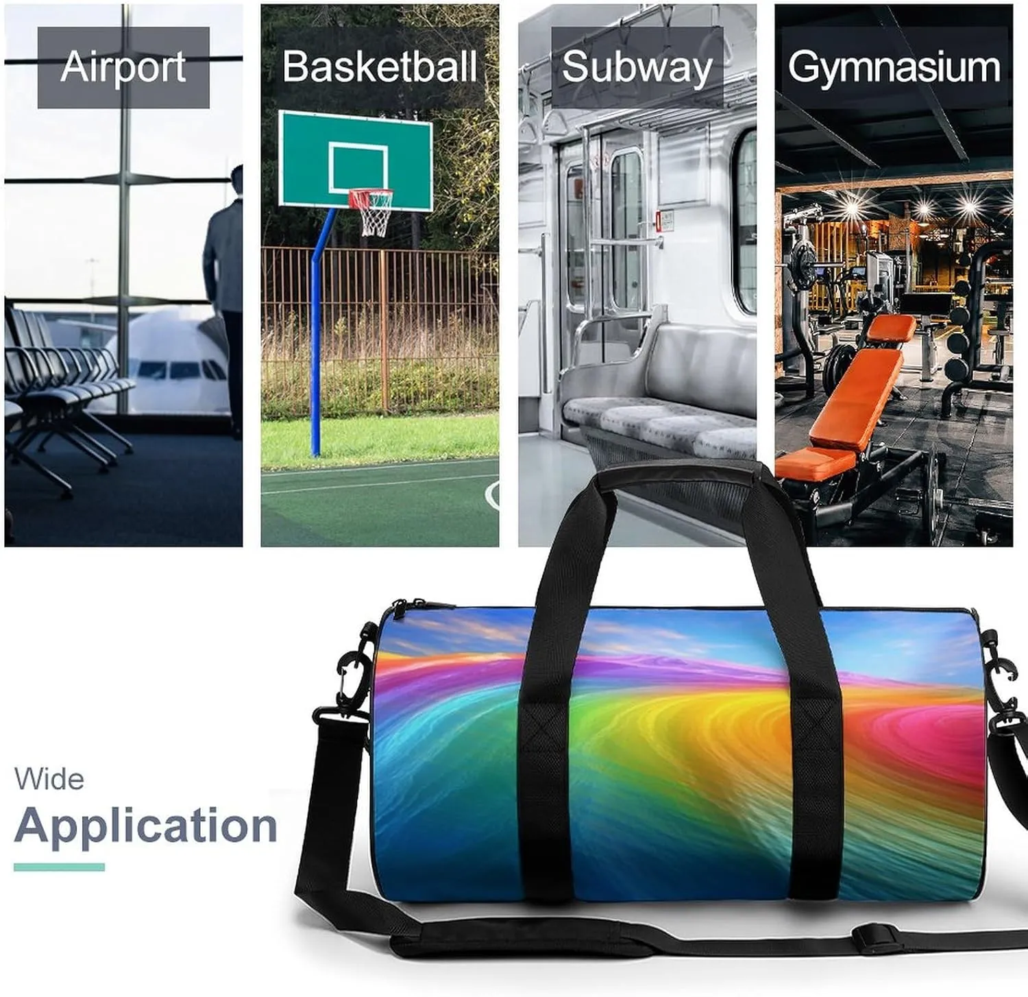 Sports Gym Bag for Women Men Travel Duffel Bag Tote Weekender Bag Rainbow Ocean Carry on Overnight Bag for Travel Swimming Fitness Workout Sports Duffle Bag