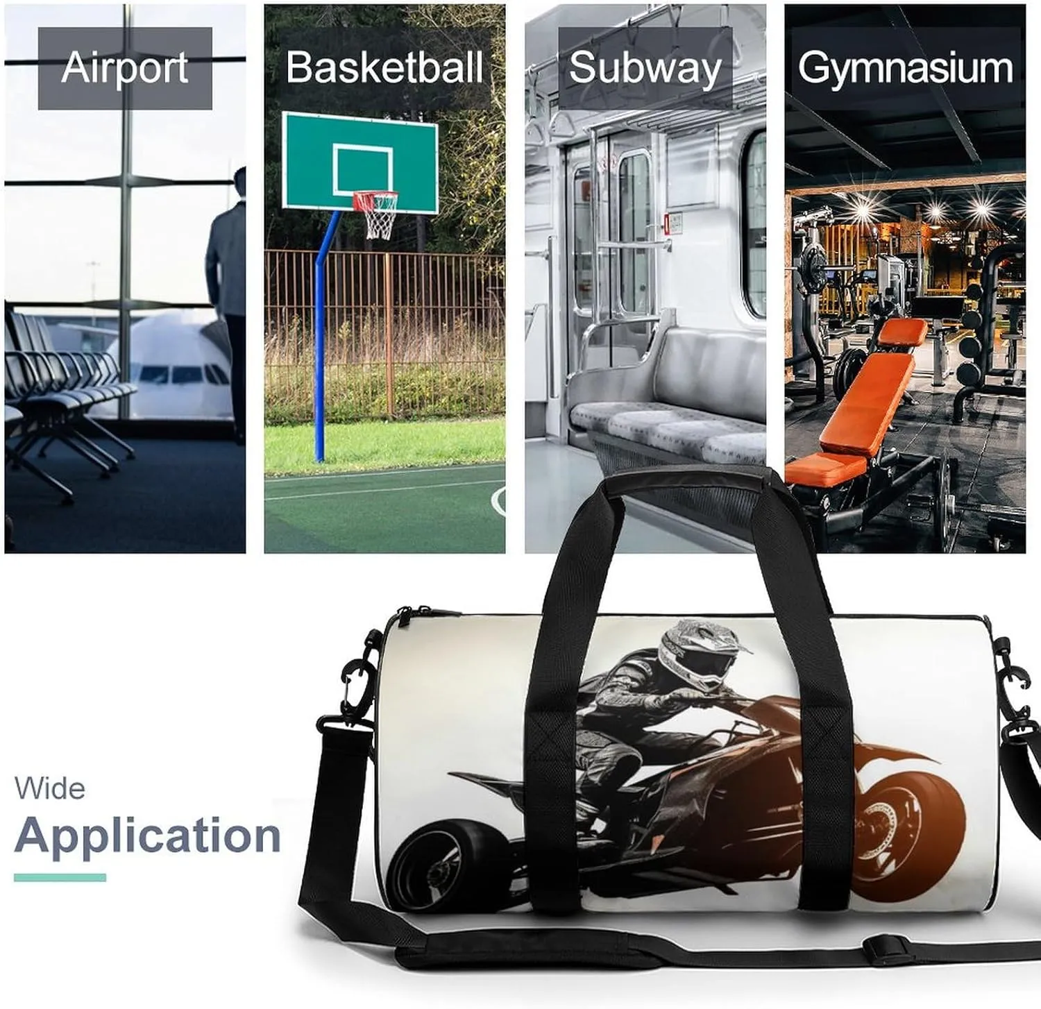 Sports Gym Bag for Women Men Travel Duffel Bag Tote Weekender Bag Rider Racing Car Carry on Overnight Bag for Travel Swimming Fitness Workout Sports Duffle Bag