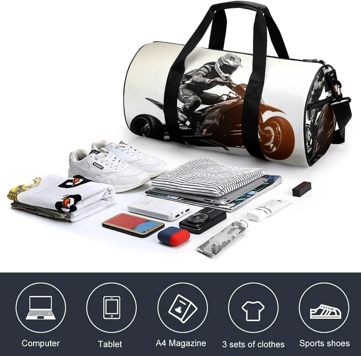 Sports Gym Bag for Women Men Travel Duffel Bag Tote Weekender Bag Rider Racing Car Carry on Overnight Bag for Travel Swimming Fitness Workout Sports Duffle Bag