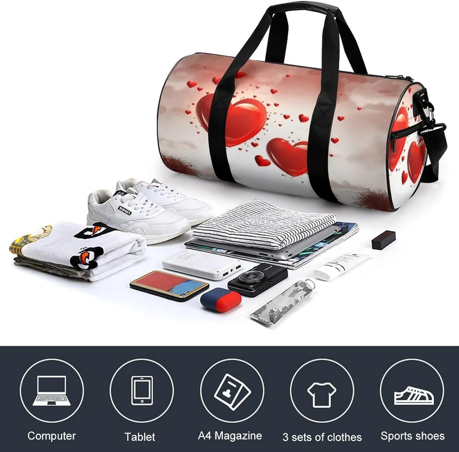 Sports Gym Bag for Women Men Travel Duffel Bag Tote Weekender Bag Romantic Love's Carry on Overnight Bag for Travel Swimming Fitness Workout Sports Duffle Bag