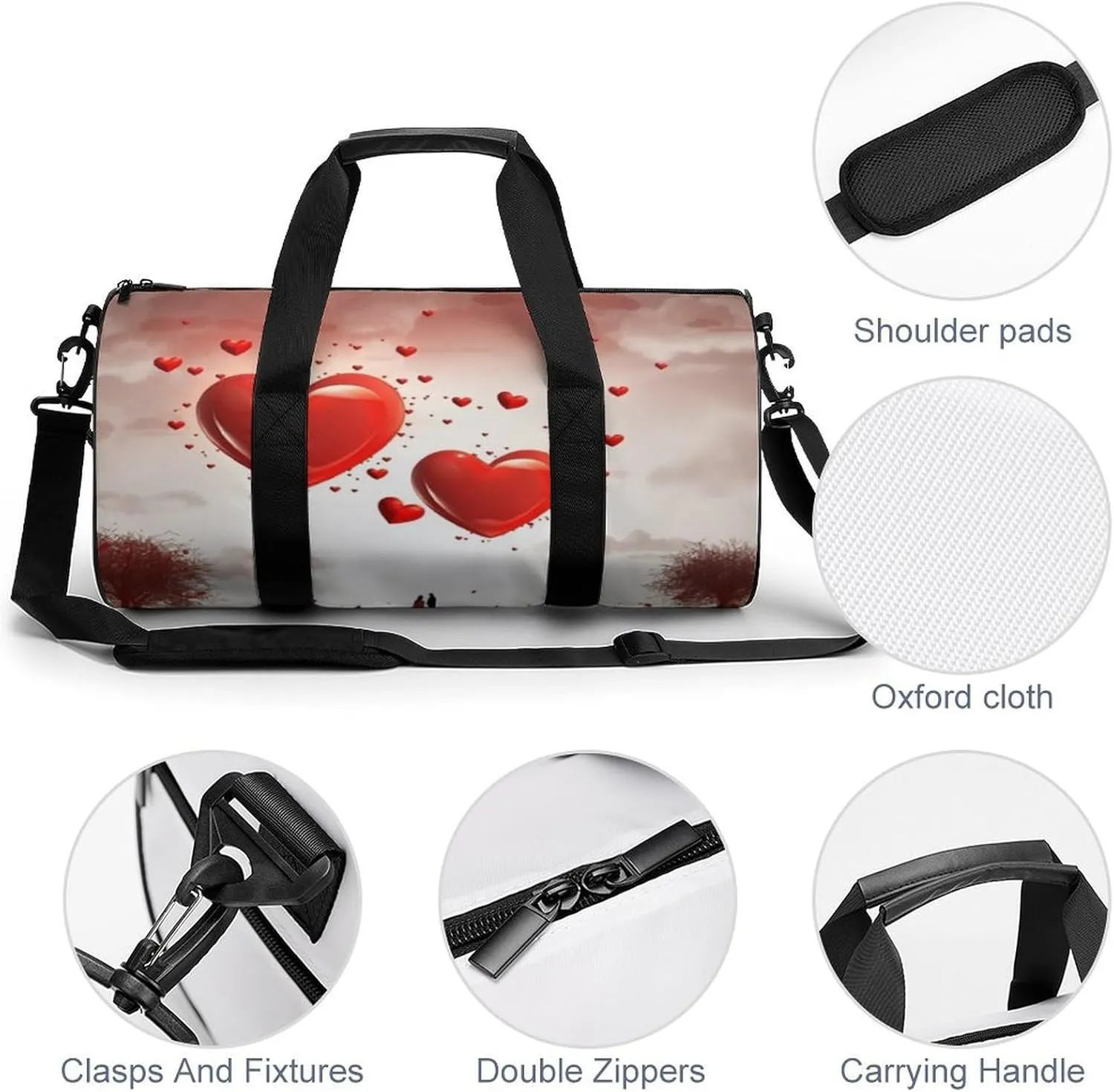 Sports Gym Bag for Women Men Travel Duffel Bag Tote Weekender Bag Romantic Love's Carry on Overnight Bag for Travel Swimming Fitness Workout Sports Duffle Bag
