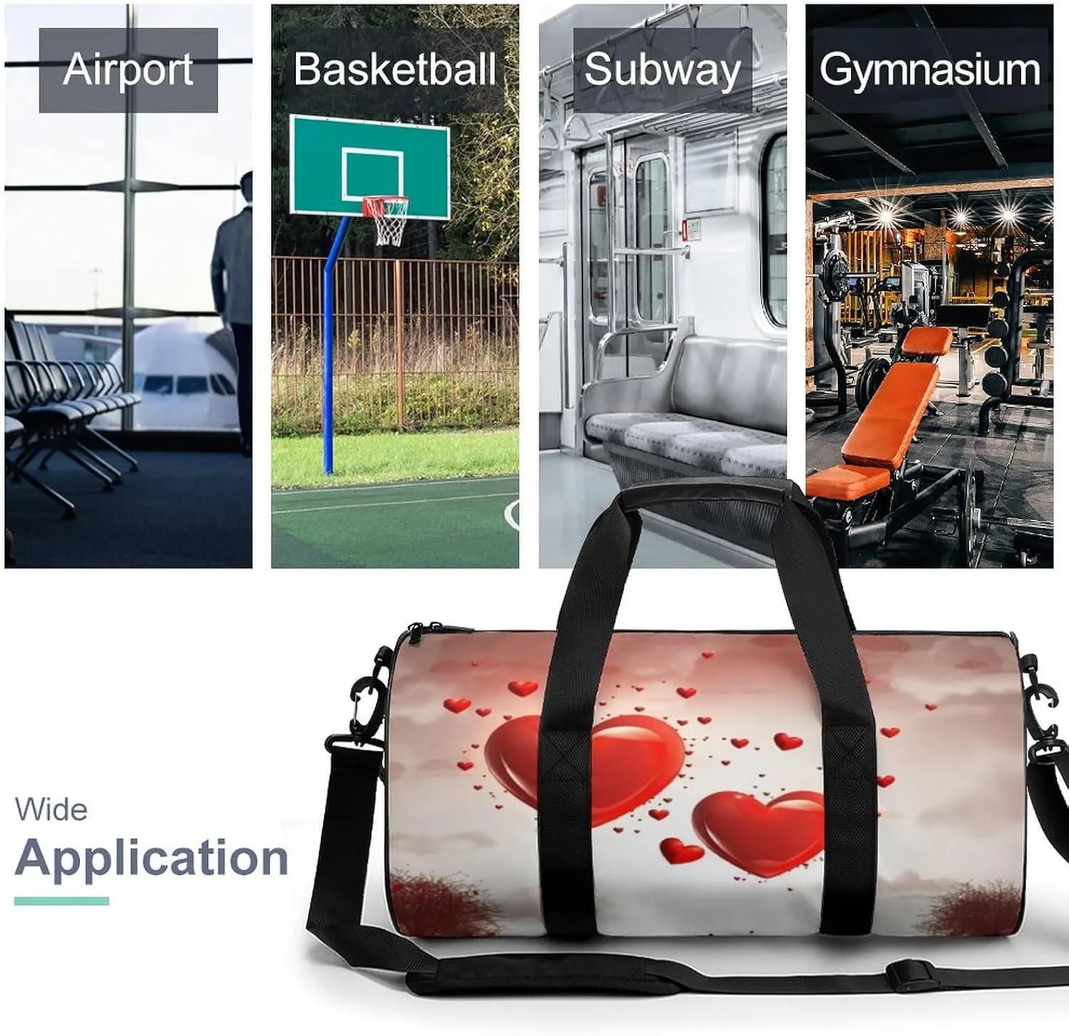 Sports Gym Bag for Women Men Travel Duffel Bag Tote Weekender Bag Romantic Love's Carry on Overnight Bag for Travel Swimming Fitness Workout Sports Duffle Bag