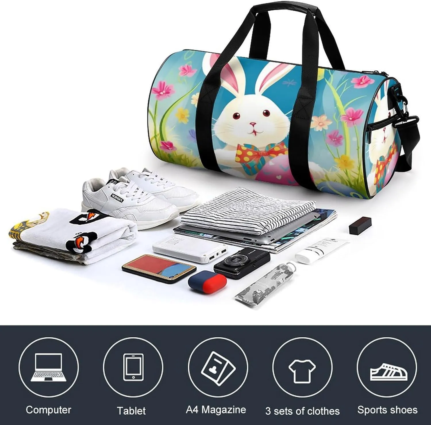 Sports Gym Bag for Women Men Travel Duffel Bag Tote Weekender Bag Spring Happy Easter Holiday Carry on Overnight Bag for Travel Swimming Fitness Workout Sports Duffle Bag
