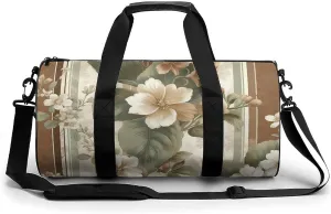 Sports Gym Bag for Women Men Travel Duffel Bag Tote Weekender Bag Stripes with Flowers Carry on Overnight Bag for Travel Swimming Fitness Workout Sports Duffle Bag