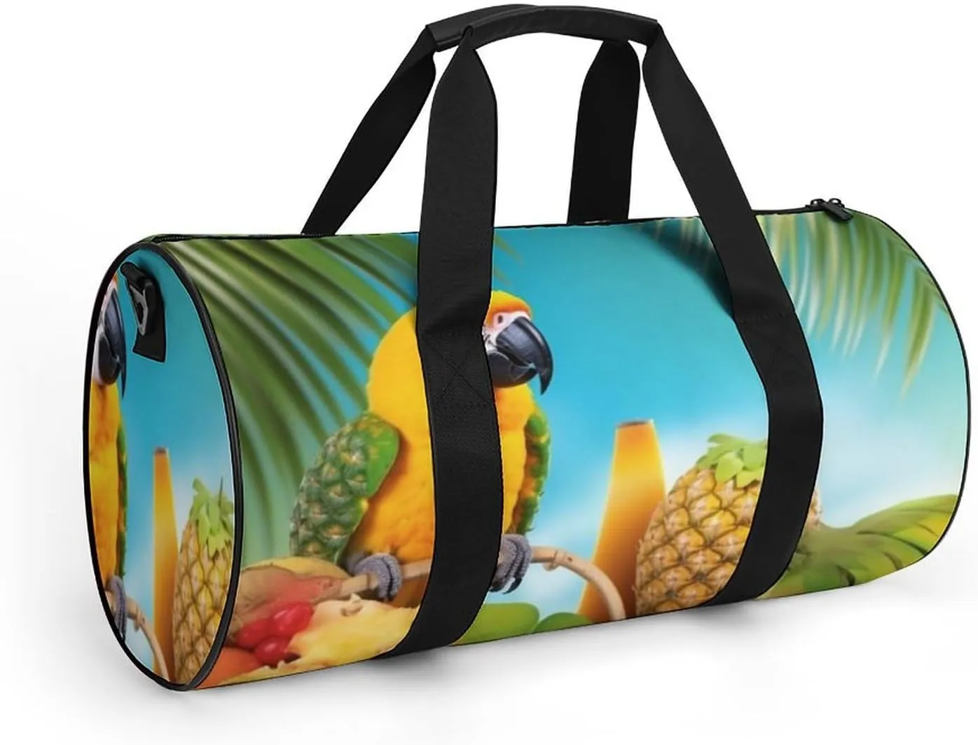 Sports Gym Bag for Women Men Travel Duffel Bag Tote Weekender Bag Summer Parrot Pineapple Birds Carry on Overnight Bag for Travel Swimming Fitness Workout Sports Duffle Bag