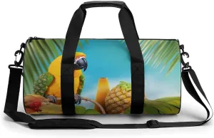 Sports Gym Bag for Women Men Travel Duffel Bag Tote Weekender Bag Summer Parrot Pineapple Birds Carry on Overnight Bag for Travel Swimming Fitness Workout Sports Duffle Bag