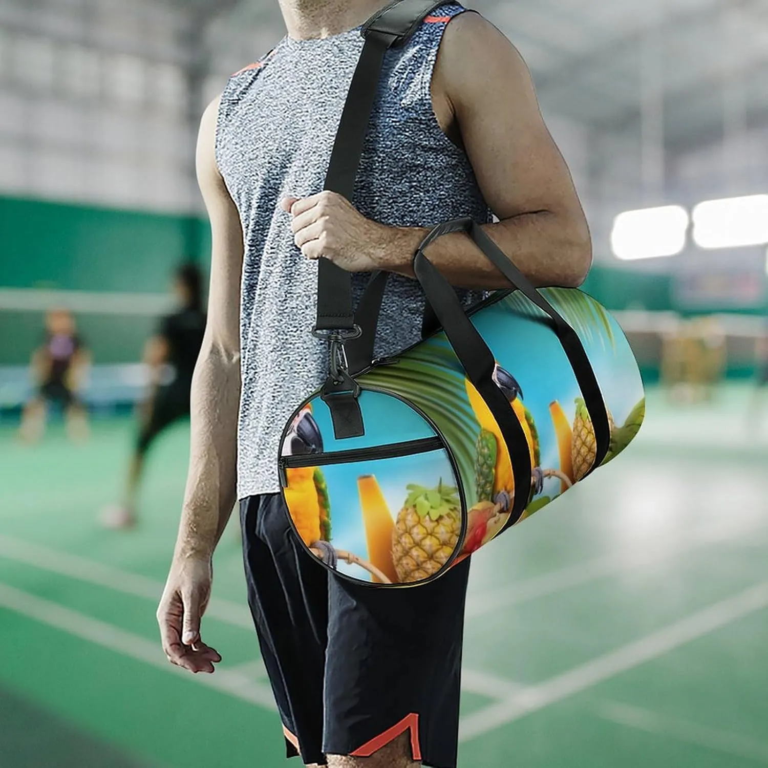 Sports Gym Bag for Women Men Travel Duffel Bag Tote Weekender Bag Summer Parrot Pineapple Birds Carry on Overnight Bag for Travel Swimming Fitness Workout Sports Duffle Bag