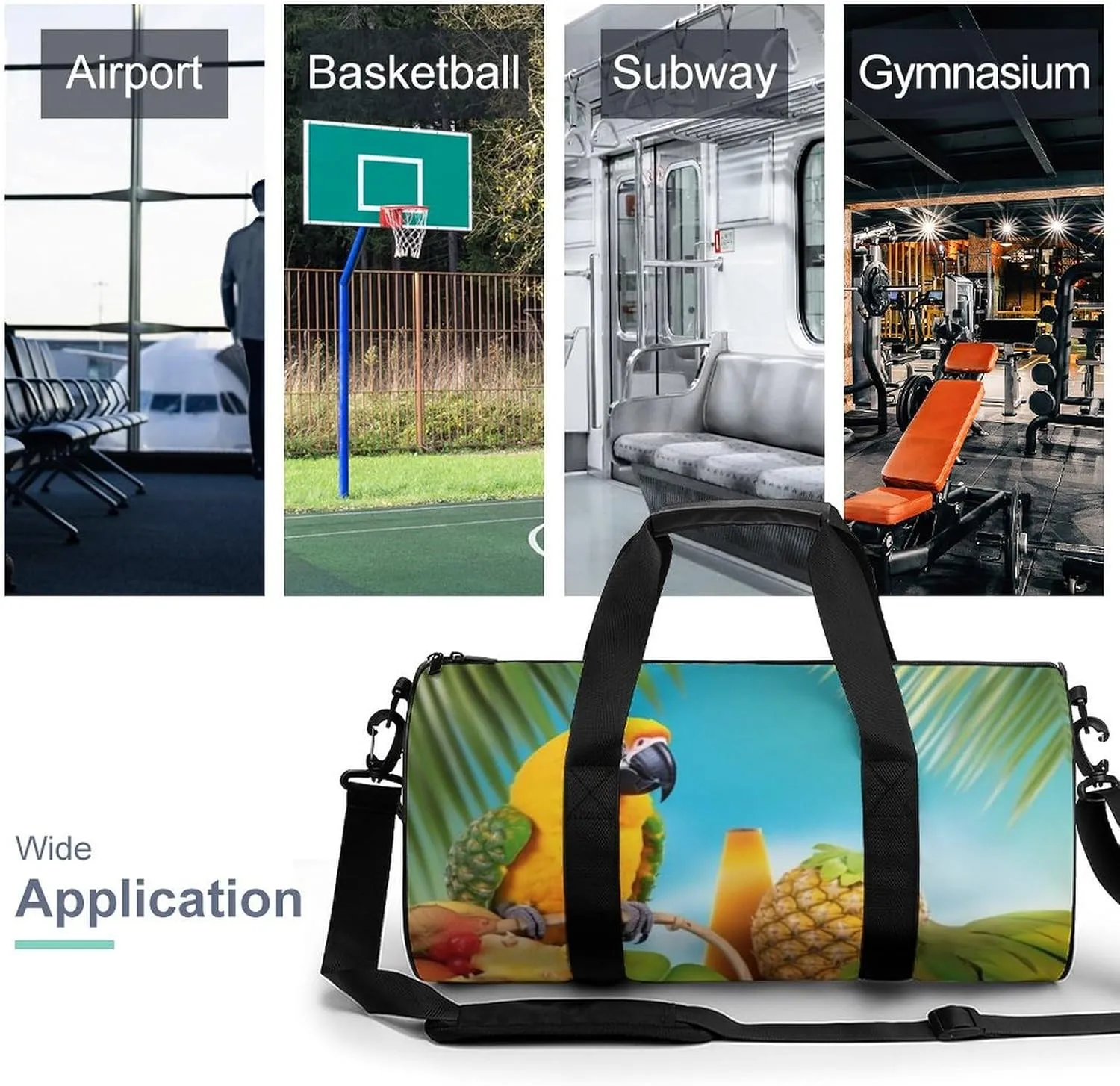 Sports Gym Bag for Women Men Travel Duffel Bag Tote Weekender Bag Summer Parrot Pineapple Birds Carry on Overnight Bag for Travel Swimming Fitness Workout Sports Duffle Bag
