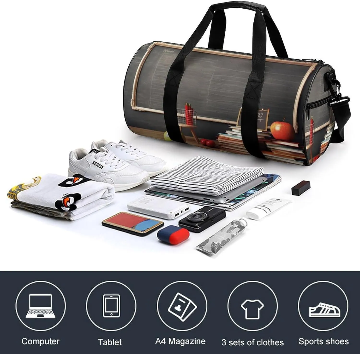 Sports Gym Bag for Women Men Travel Duffel Bag Tote Weekender Bag Teacher Classroom Chalkboard Carry on Overnight Bag for Travel Swimming Fitness Workout Sports Duffle Bag