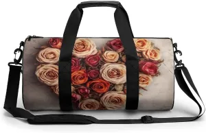 Sports Gym Bag for Women Men Travel Duffel Bag Tote Weekender Bag Valentine Flowers Heart Shape Carry on Overnight Bag for Travel Swimming Fitness Workout Sports Duffle Bag