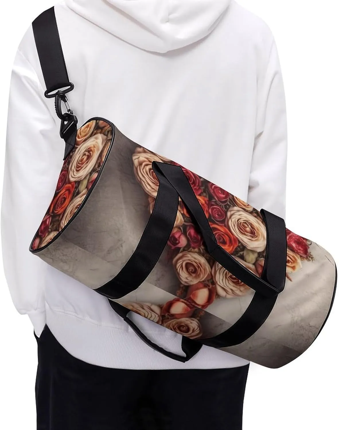 Sports Gym Bag for Women Men Travel Duffel Bag Tote Weekender Bag Valentine Flowers Heart Shape Carry on Overnight Bag for Travel Swimming Fitness Workout Sports Duffle Bag