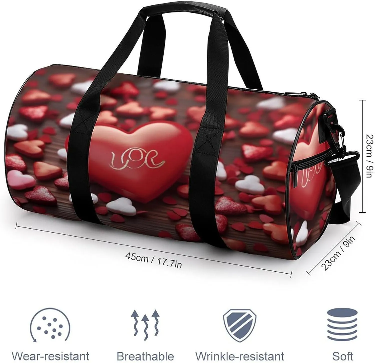 Sports Gym Bag for Women Men Travel Duffel Bag Tote Weekender Bag Valentine's Day Carry on Overnight Bag for Travel Swimming Fitness Workout Sports Duffle Bag