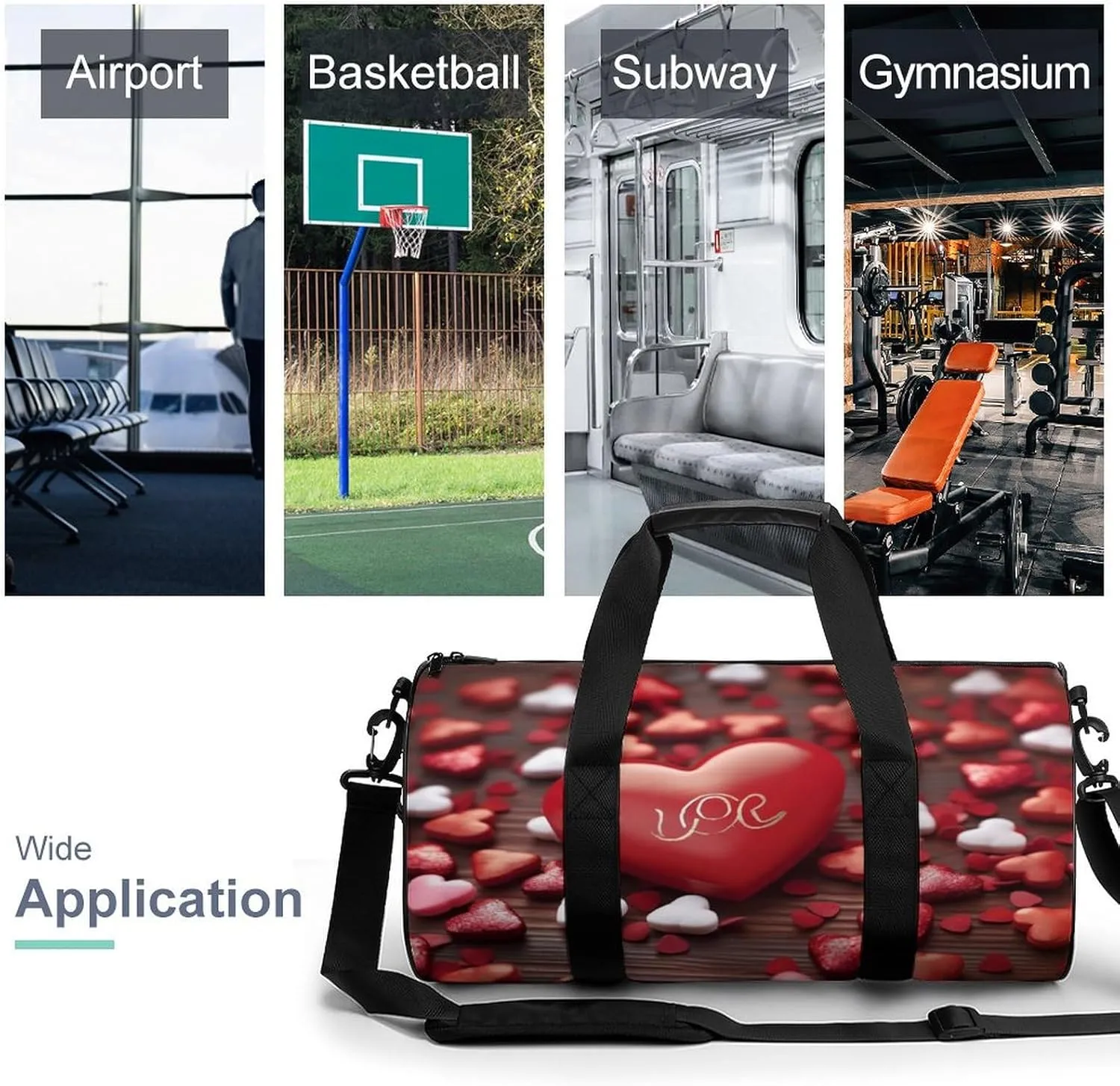 Sports Gym Bag for Women Men Travel Duffel Bag Tote Weekender Bag Valentine's Day Carry on Overnight Bag for Travel Swimming Fitness Workout Sports Duffle Bag
