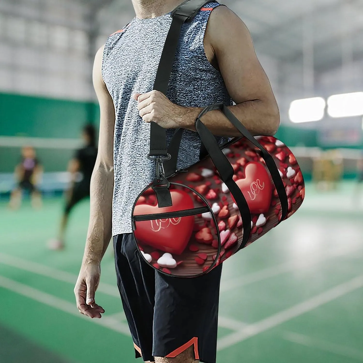Sports Gym Bag for Women Men Travel Duffel Bag Tote Weekender Bag Valentine's Day Carry on Overnight Bag for Travel Swimming Fitness Workout Sports Duffle Bag