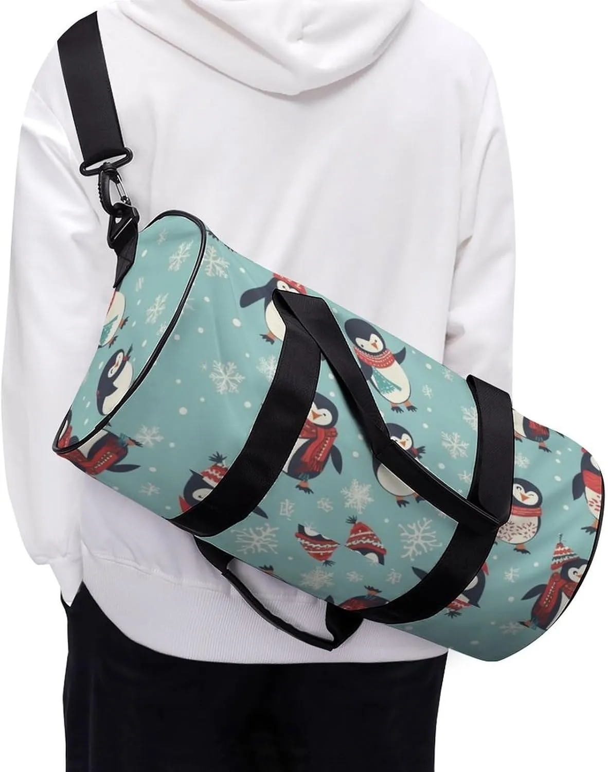 Sports Gym Bag for Women Men Travel Duffel Bag Tote Weekender Bag Winter Christmas Penguins Carry on Overnight Bag for Travel Swimming Fitness Workout Sports Duffle Bag