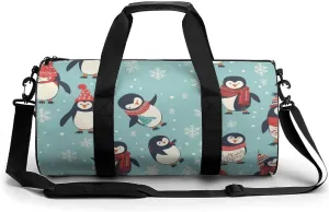 Sports Gym Bag for Women Men Travel Duffel Bag Tote Weekender Bag Winter Christmas Penguins Carry on Overnight Bag for Travel Swimming Fitness Workout Sports Duffle Bag