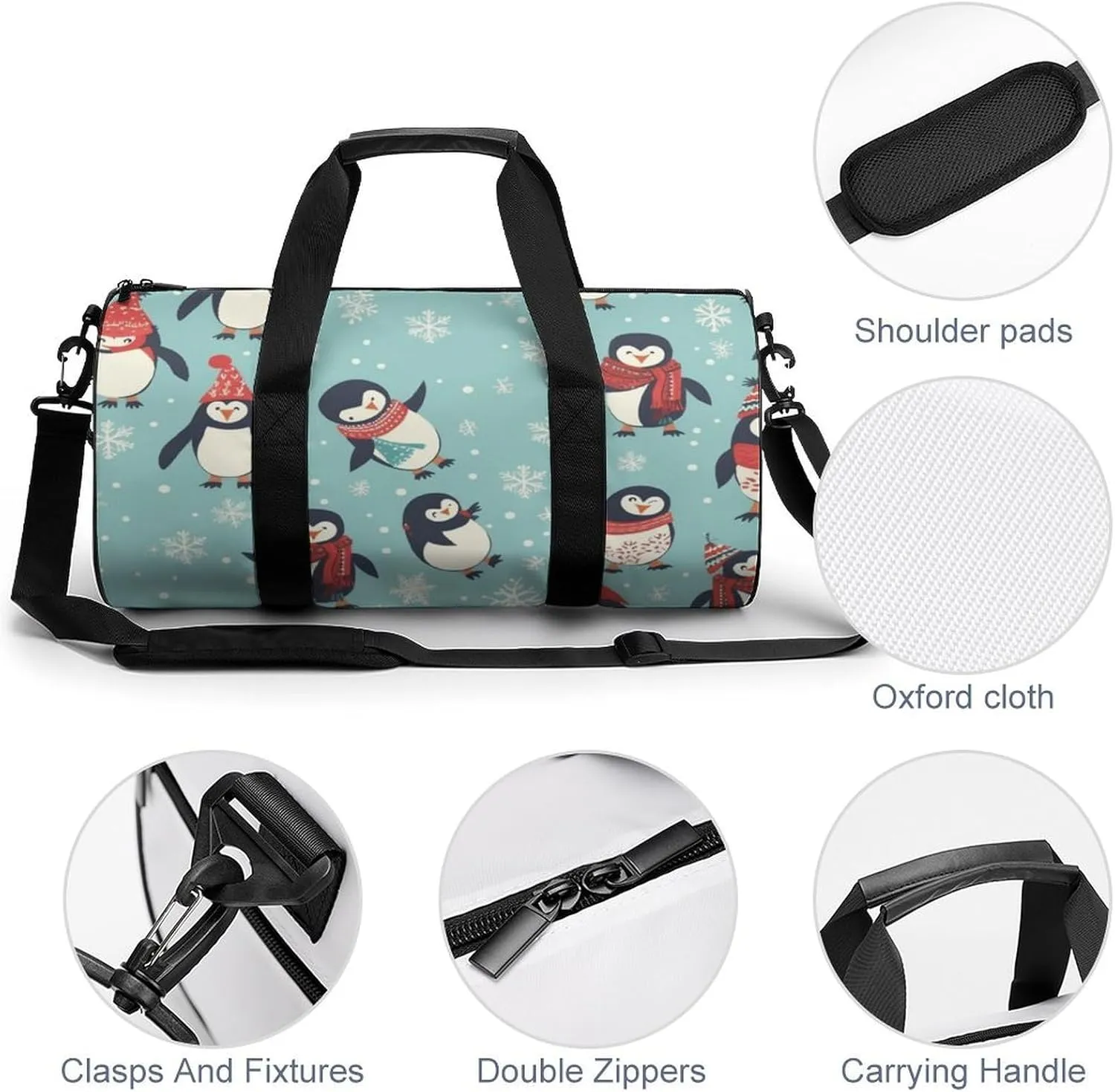 Sports Gym Bag for Women Men Travel Duffel Bag Tote Weekender Bag Winter Christmas Penguins Carry on Overnight Bag for Travel Swimming Fitness Workout Sports Duffle Bag