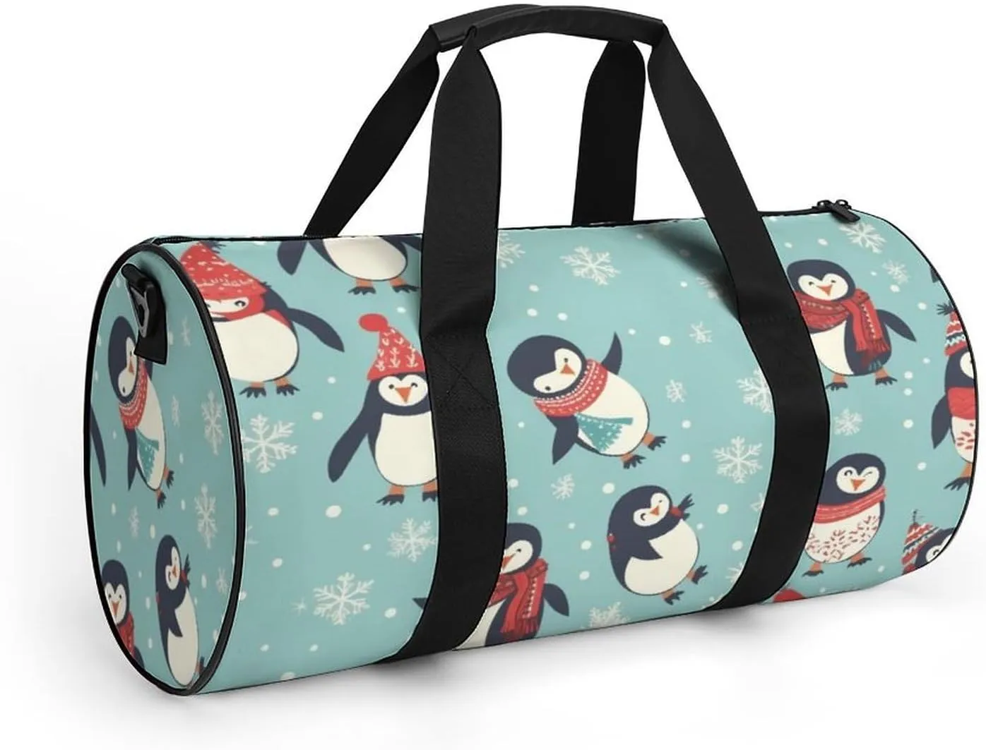 Sports Gym Bag for Women Men Travel Duffel Bag Tote Weekender Bag Winter Christmas Penguins Carry on Overnight Bag for Travel Swimming Fitness Workout Sports Duffle Bag