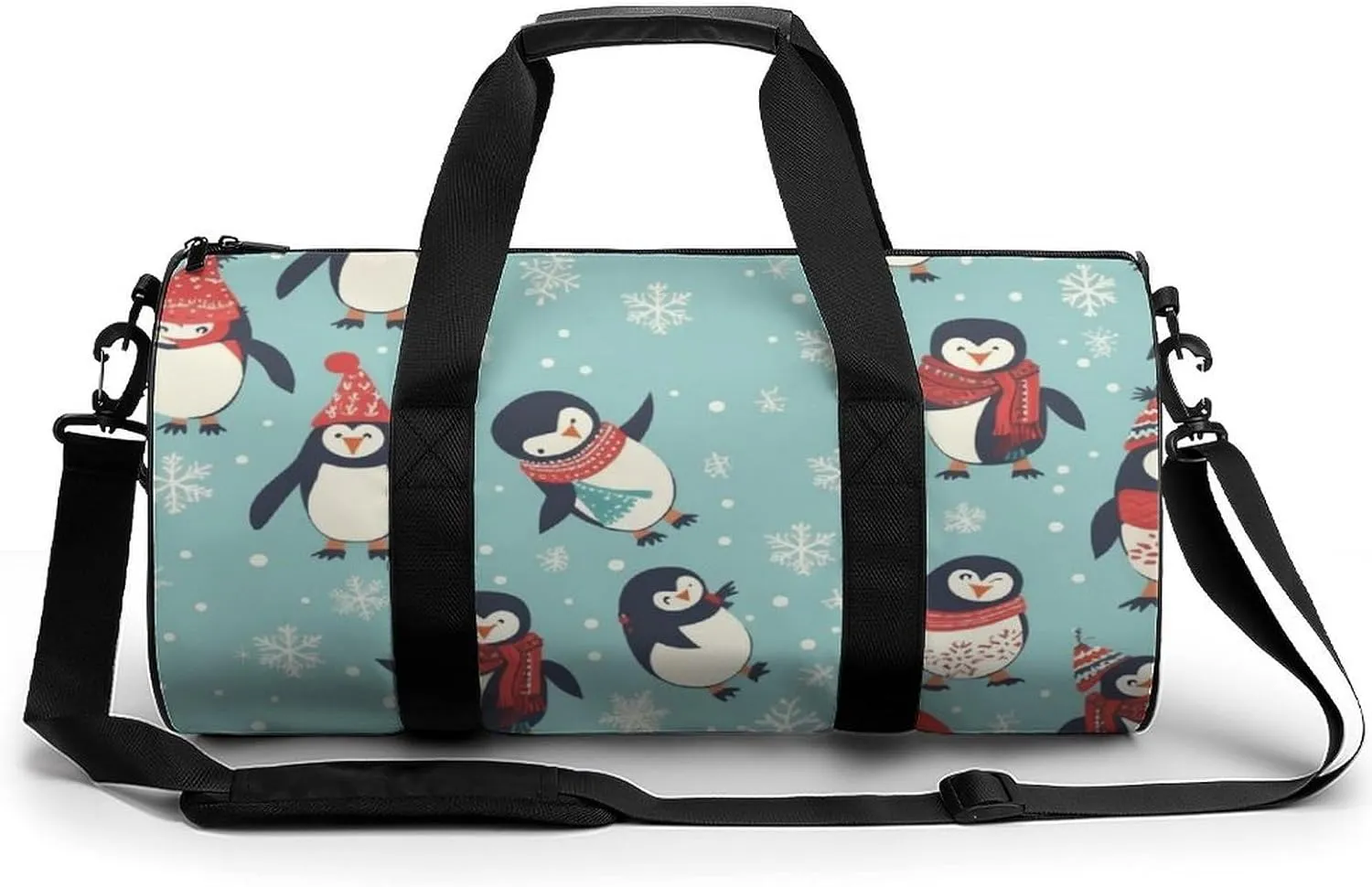 Sports Gym Bag for Women Men Travel Duffel Bag Tote Weekender Bag Winter Christmas Penguins Carry on Overnight Bag for Travel Swimming Fitness Workout Sports Duffle Bag