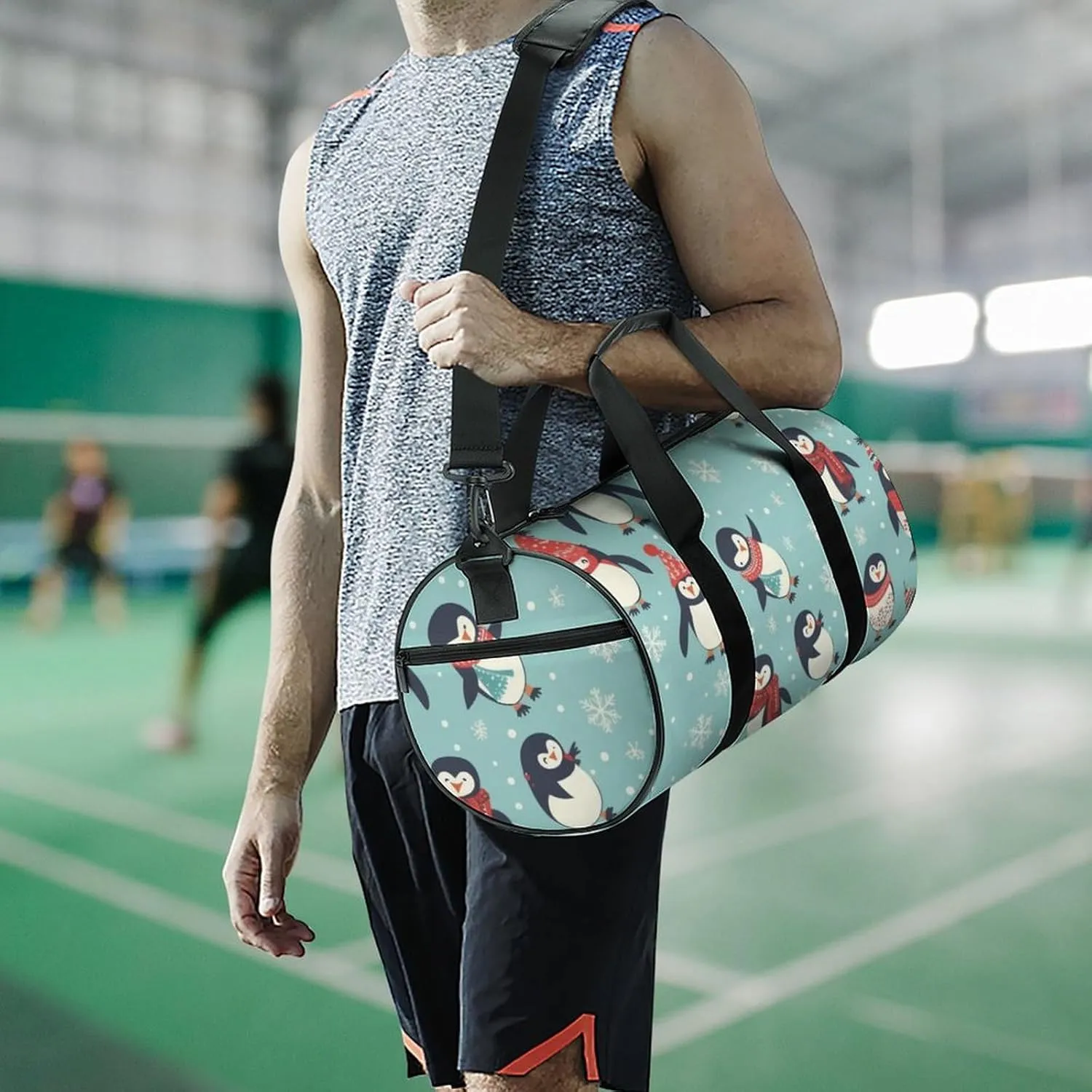 Sports Gym Bag for Women Men Travel Duffel Bag Tote Weekender Bag Winter Christmas Penguins Carry on Overnight Bag for Travel Swimming Fitness Workout Sports Duffle Bag