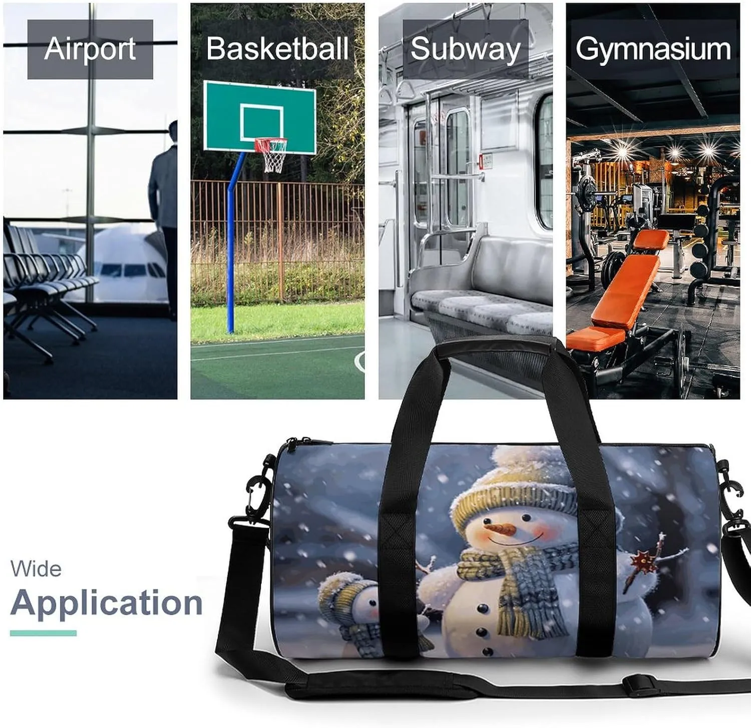 Sports Gym Bag for Women Men Travel Duffel Bag Tote Weekender Bag Winter Snowman Carry on Overnight Bag for Travel Swimming Fitness Workout Sports Duffle Bag
