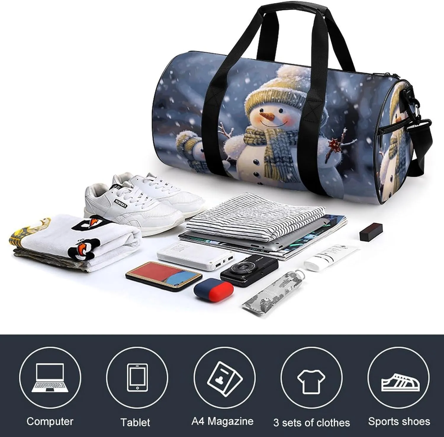 Sports Gym Bag for Women Men Travel Duffel Bag Tote Weekender Bag Winter Snowman Carry on Overnight Bag for Travel Swimming Fitness Workout Sports Duffle Bag