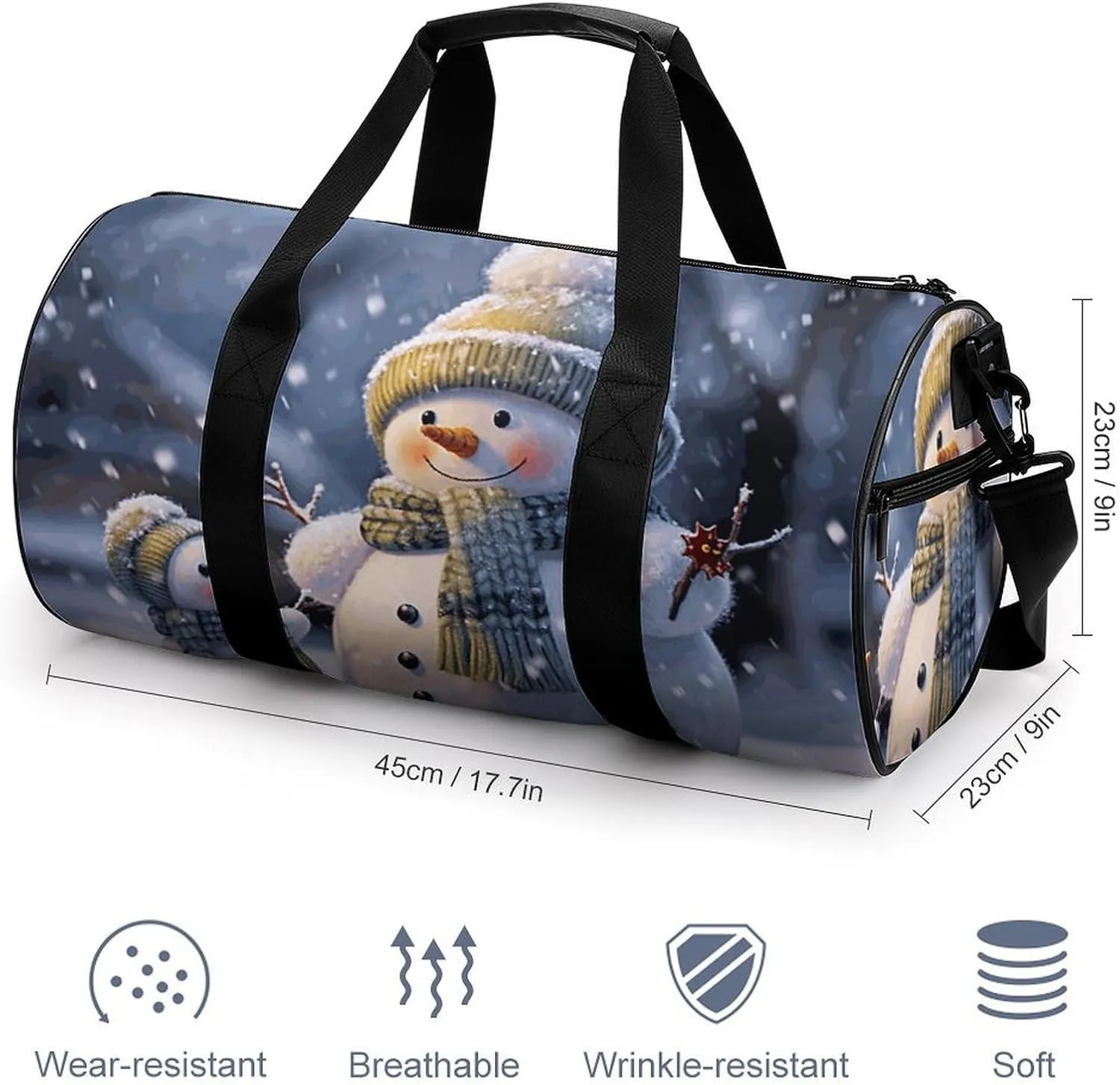 Sports Gym Bag for Women Men Travel Duffel Bag Tote Weekender Bag Winter Snowman Carry on Overnight Bag for Travel Swimming Fitness Workout Sports Duffle Bag