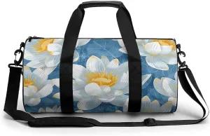 Sports Gym Bag for Women Men Travel Duffel Bag Tote Weekender Bag With White Water Lilies Carry on Overnight Bag for Travel Swimming Fitness Workout Sports Duffle Bag