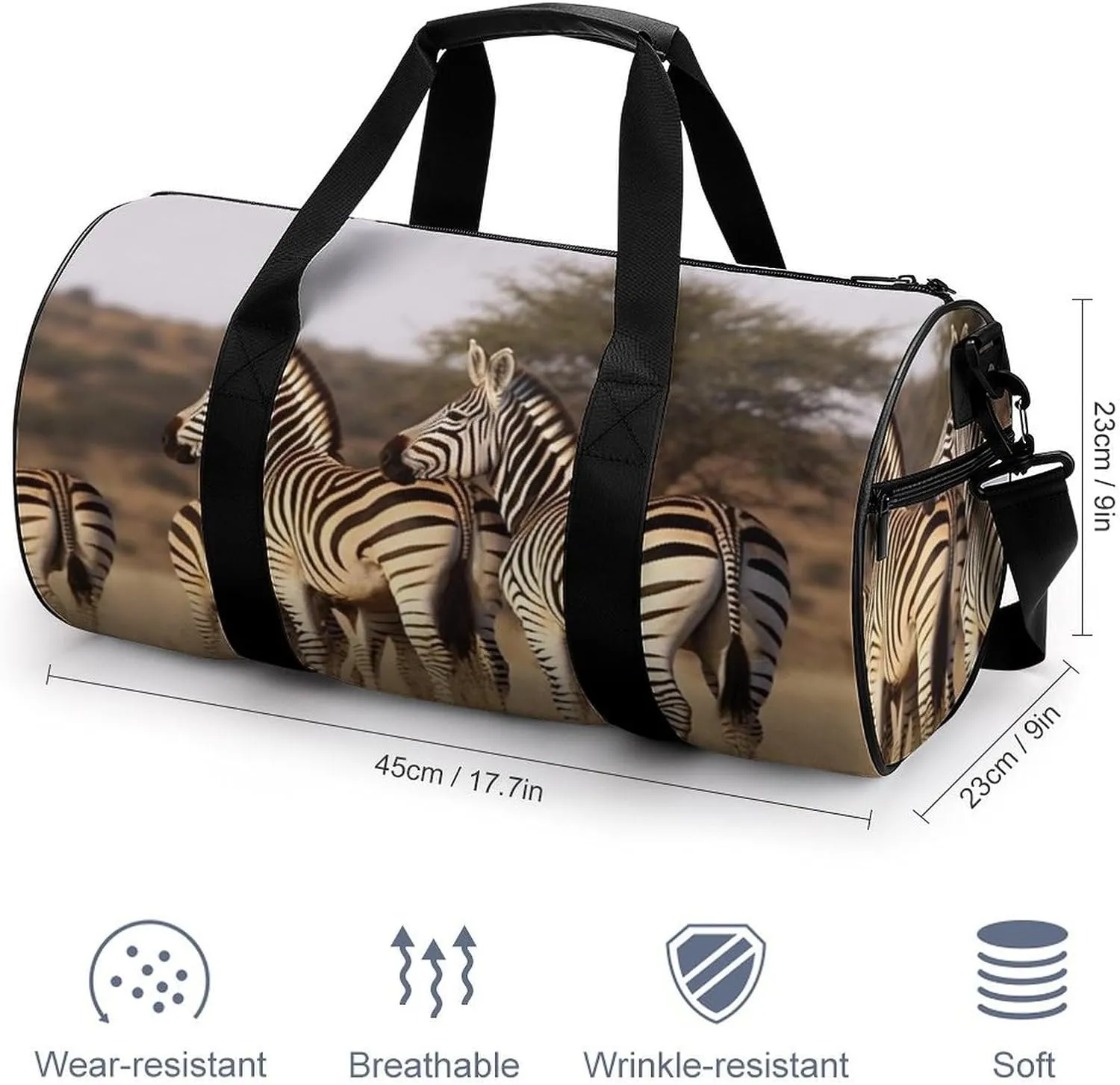 Sports Gym Bag for Women Men Travel Duffel Bag Tote Weekender Bag Zebras On South Africa Carry on Overnight Bag for Travel Swimming Fitness Workout Sports Duffle Bag