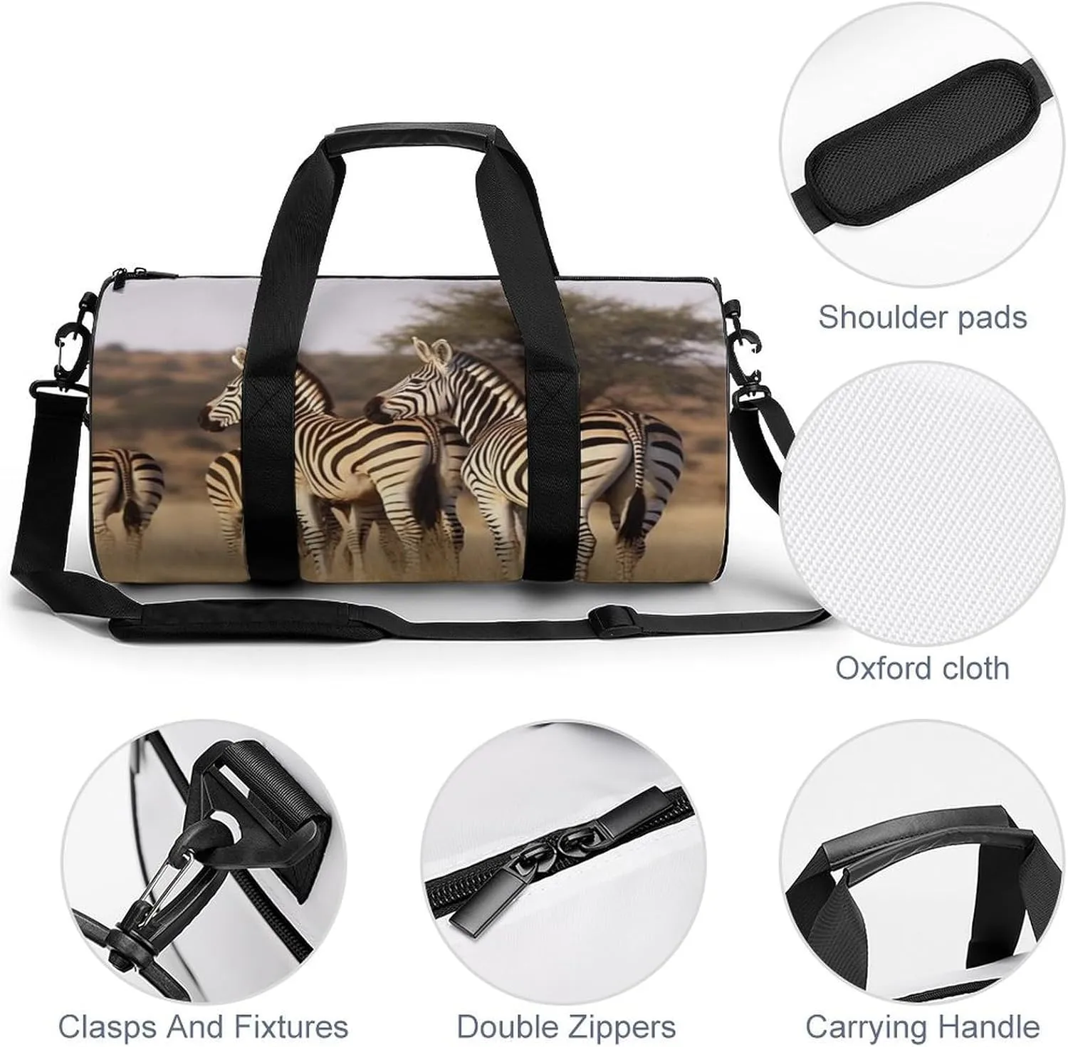 Sports Gym Bag for Women Men Travel Duffel Bag Tote Weekender Bag Zebras On South Africa Carry on Overnight Bag for Travel Swimming Fitness Workout Sports Duffle Bag