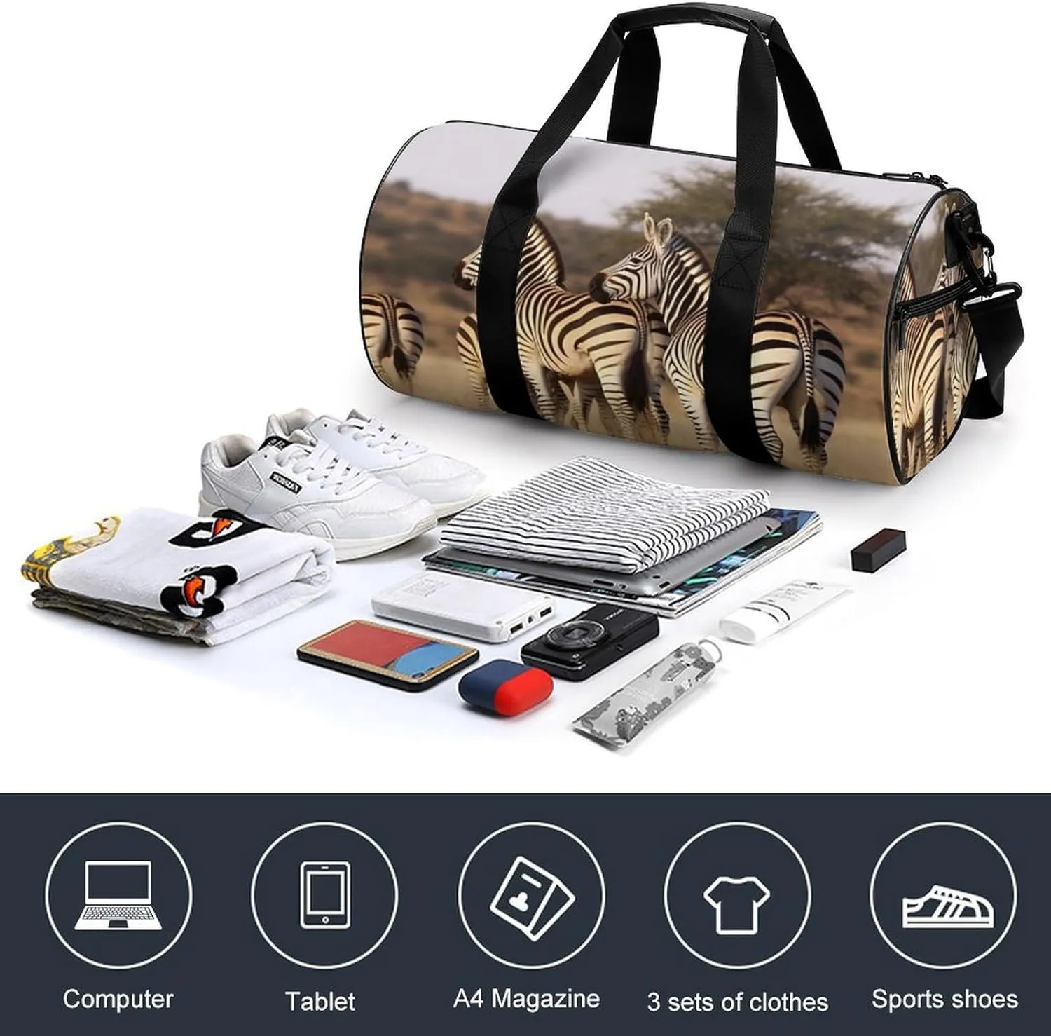 Sports Gym Bag for Women Men Travel Duffel Bag Tote Weekender Bag Zebras On South Africa Carry on Overnight Bag for Travel Swimming Fitness Workout Sports Duffle Bag