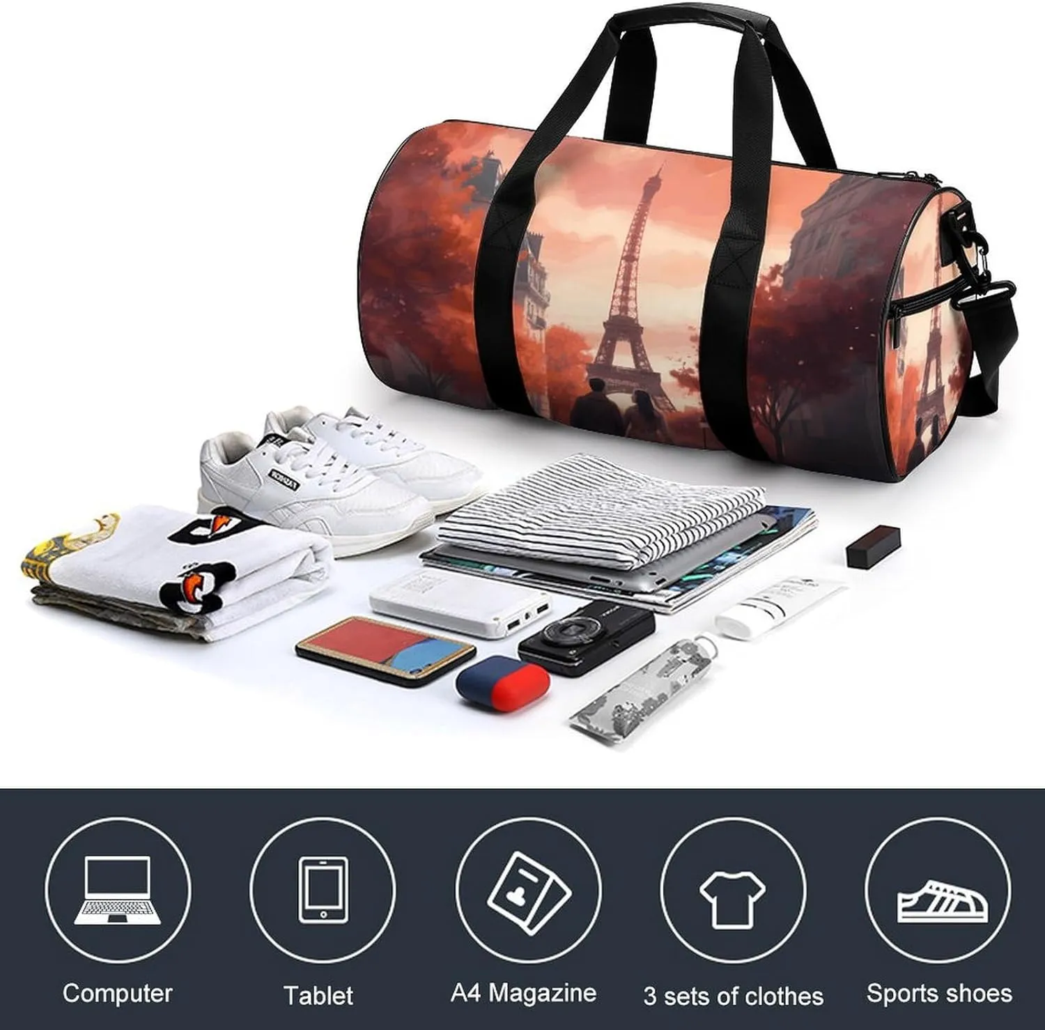 Sports Gym Bag for Women Men Travel Duffel Bag Walk past The Tower Weekender Bag Canvas Carry on Overnight Bag for Travel Swimming Fitness Workout Sports Duffle Bag, 17.7in/9in/9in, style-1-1