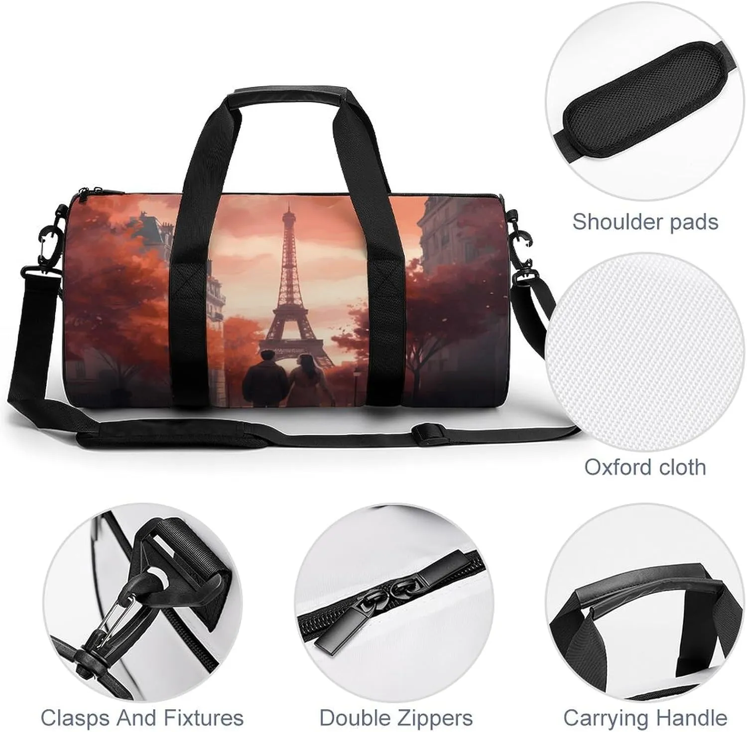 Sports Gym Bag for Women Men Travel Duffel Bag Walk past The Tower Weekender Bag Canvas Carry on Overnight Bag for Travel Swimming Fitness Workout Sports Duffle Bag, 17.7in/9in/9in, style-1-1