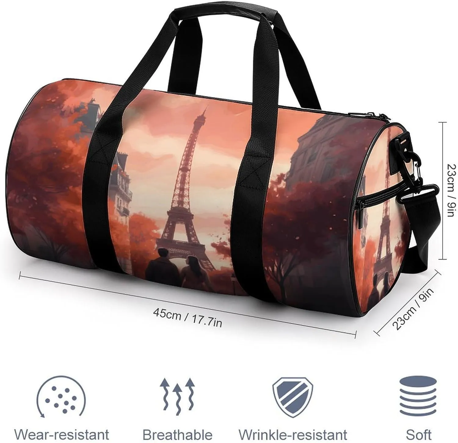 Sports Gym Bag for Women Men Travel Duffel Bag Walk past The Tower Weekender Bag Canvas Carry on Overnight Bag for Travel Swimming Fitness Workout Sports Duffle Bag, 17.7in/9in/9in, style-1-1