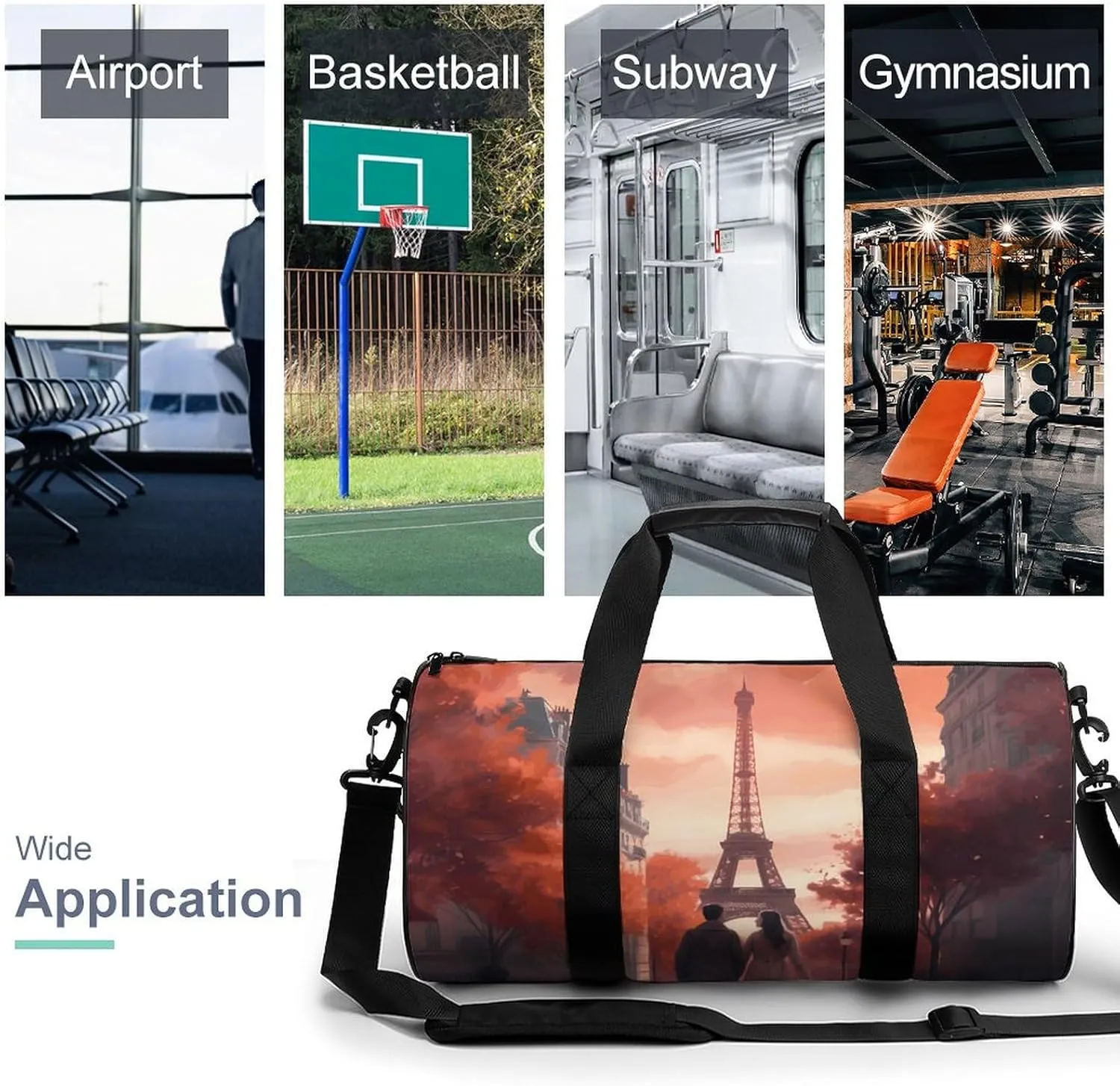 Sports Gym Bag for Women Men Travel Duffel Bag Walk past The Tower Weekender Bag Canvas Carry on Overnight Bag for Travel Swimming Fitness Workout Sports Duffle Bag, 17.7in/9in/9in, style-1-1