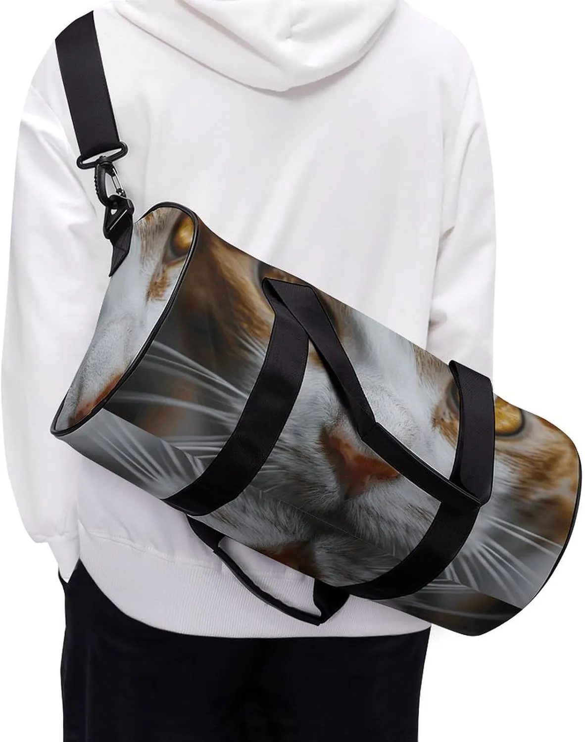 Sports Gym Bag for Women Men Travel Duffel Bag Yellow Eyes Cat Weekender Bag Canvas Carry on Overnight Bag for Travel Swimming Fitness Workout Sports Duffle Bag