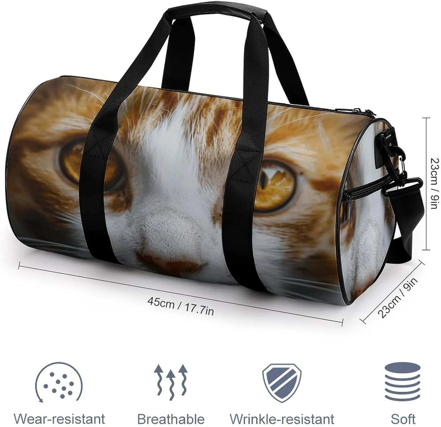 Sports Gym Bag for Women Men Travel Duffel Bag Yellow Eyes Cat Weekender Bag Canvas Carry on Overnight Bag for Travel Swimming Fitness Workout Sports Duffle Bag