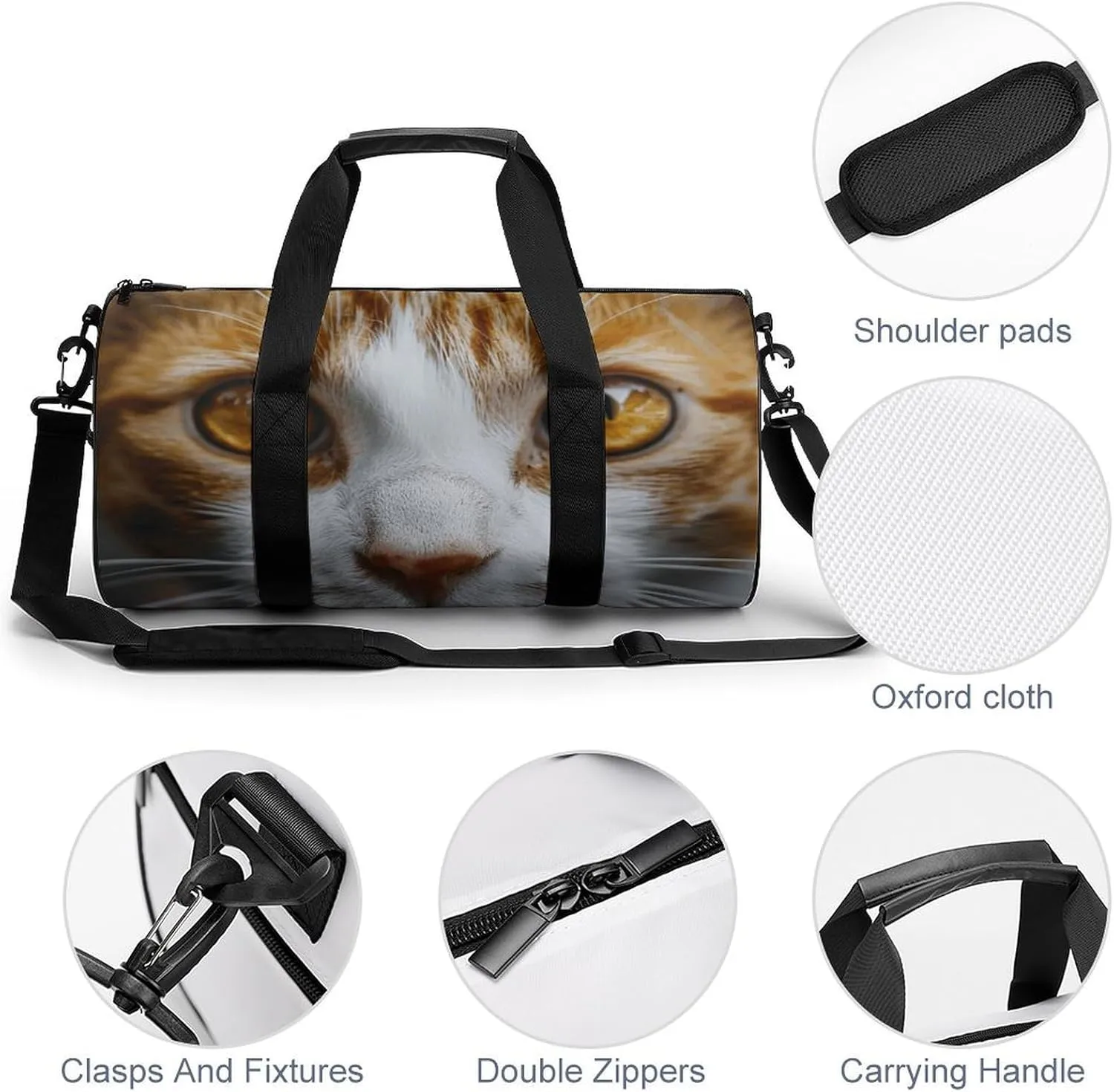 Sports Gym Bag for Women Men Travel Duffel Bag Yellow Eyes Cat Weekender Bag Canvas Carry on Overnight Bag for Travel Swimming Fitness Workout Sports Duffle Bag
