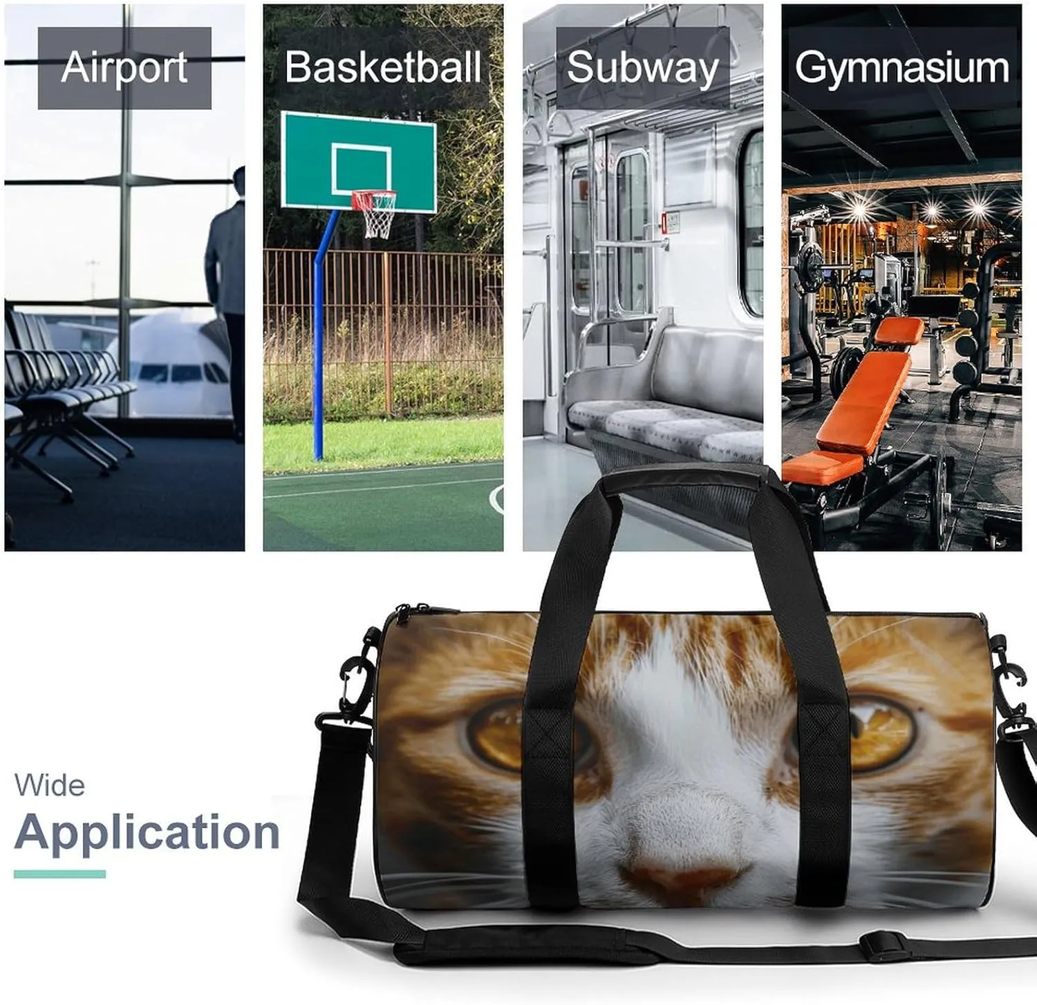 Sports Gym Bag for Women Men Travel Duffel Bag Yellow Eyes Cat Weekender Bag Canvas Carry on Overnight Bag for Travel Swimming Fitness Workout Sports Duffle Bag