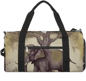 Sports Gym Bag for Women Men with Shoe And Wet Compartment Travel Duffel Bag Asian Elephant with Tree Weekender Bag Carry on Overnight Bag for Swimming Fitness Workout Sport Duffle Bag
