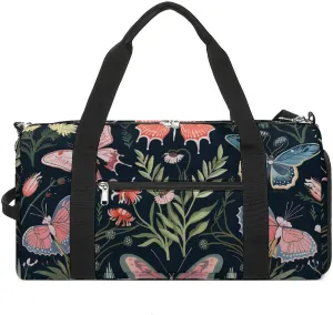 Sports Gym Bag for Women Men with Shoe And Wet Compartment Travel Duffel Bag Butterfly Botanical Print Weekender Bag Carry on Overnight Bag for Swimming Fitness Workout Sport Duffle Bag