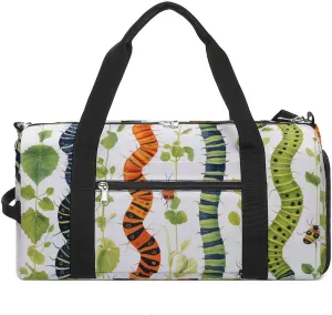 Sports Gym Bag for Women Men with Shoe And Wet Compartment Travel Duffel Bag Caterpillar Pattern Weekender Bag Carry on Overnight Bag for Swimming Fitness Workout Sport Duffle Bag