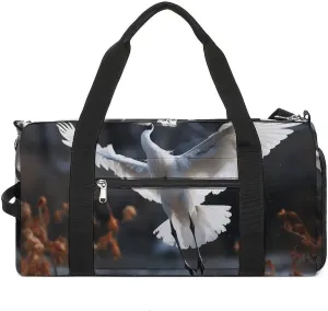 Sports Gym Bag for Women Men with Shoe And Wet Compartment Travel Duffel Bag Crane Dancing Weekender Bag Carry on Overnight Bag for Swimming Fitness Workout Sport Duffle Bag