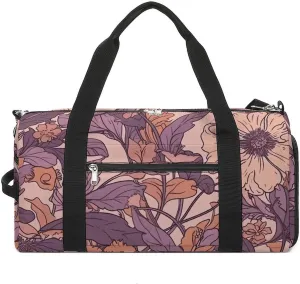 Sports Gym Bag for Women Men with Shoe And Wet Compartment Travel Duffel Bag Light Peach Flowers Weekender Bag Carry on Overnight Bag for Swimming Fitness Workout Sport Duffle Bag
